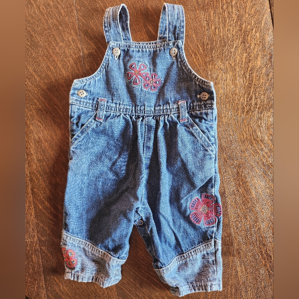 Vintage OshKosh Vestbak Overalls Floral Embroidered Denim 3-6month Baby Girl
